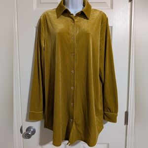 Soft Surroundings Textured Velvet Boyfriend Shirt Women's Large Amber Yellow